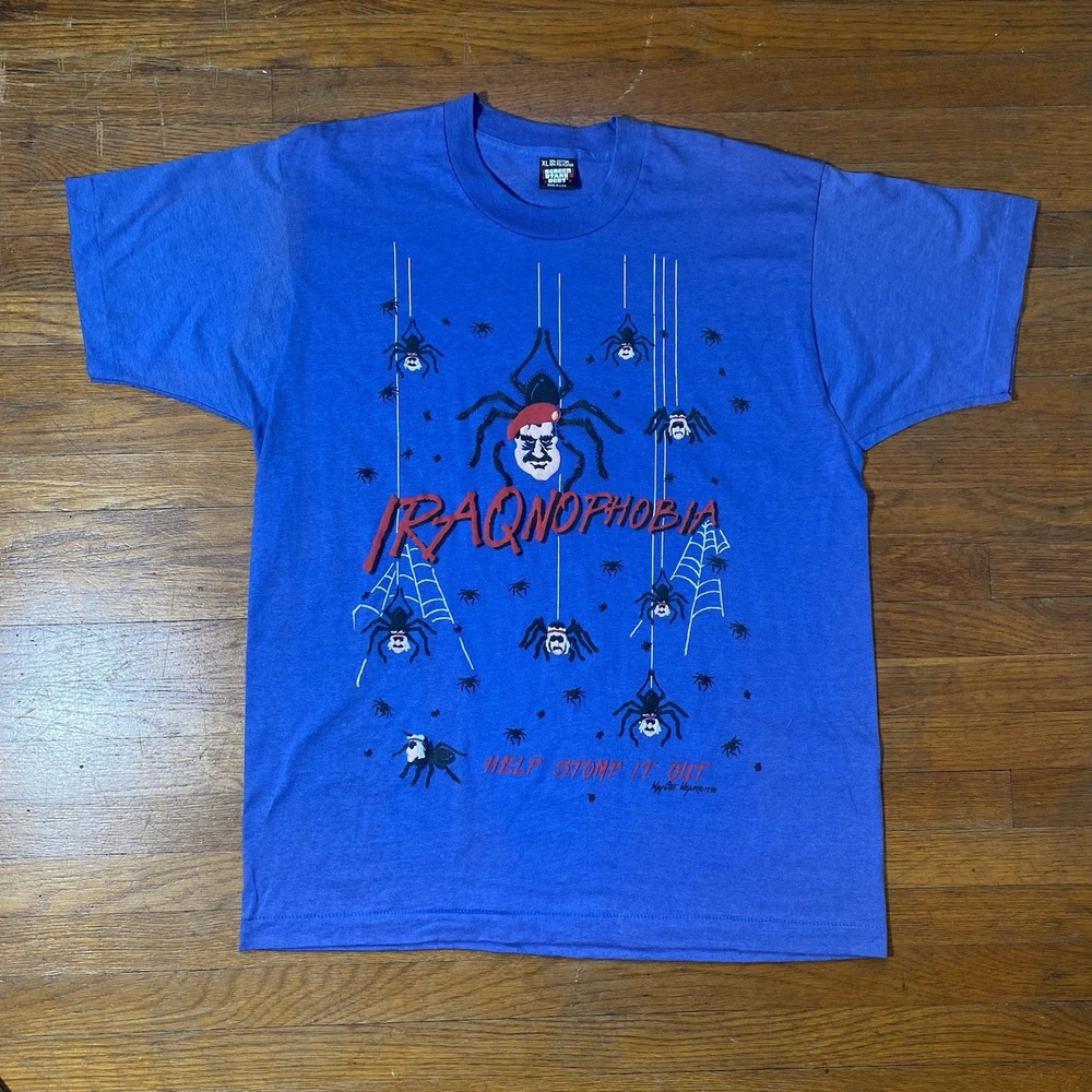 Vintage 1990 IRAQnophobia Gulf War Saddam‎ Hussein Mock Propaganda T-shirt Large